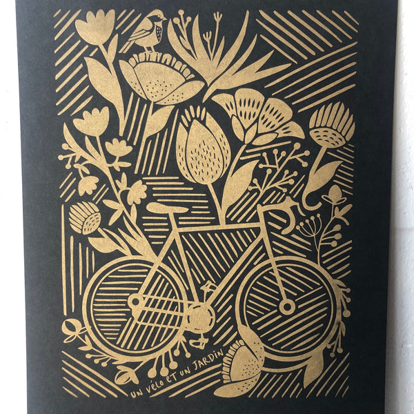 Bike in Garden, Black and Gold